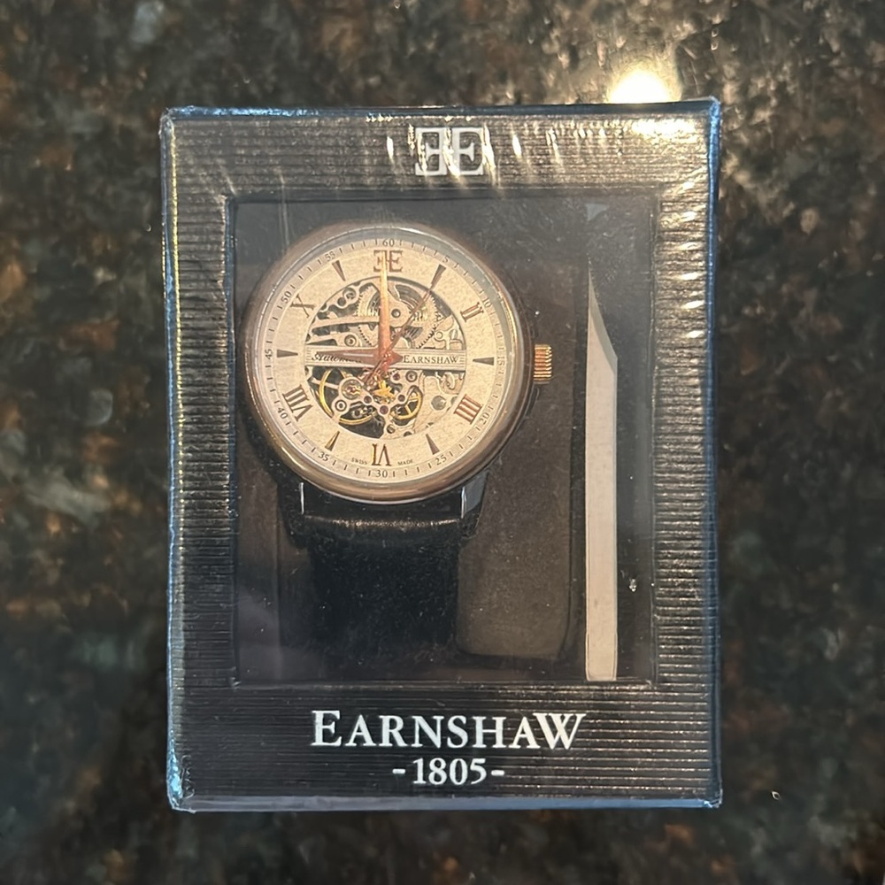 Earnshaw 1805 Rose Gold with black leather strap automatic